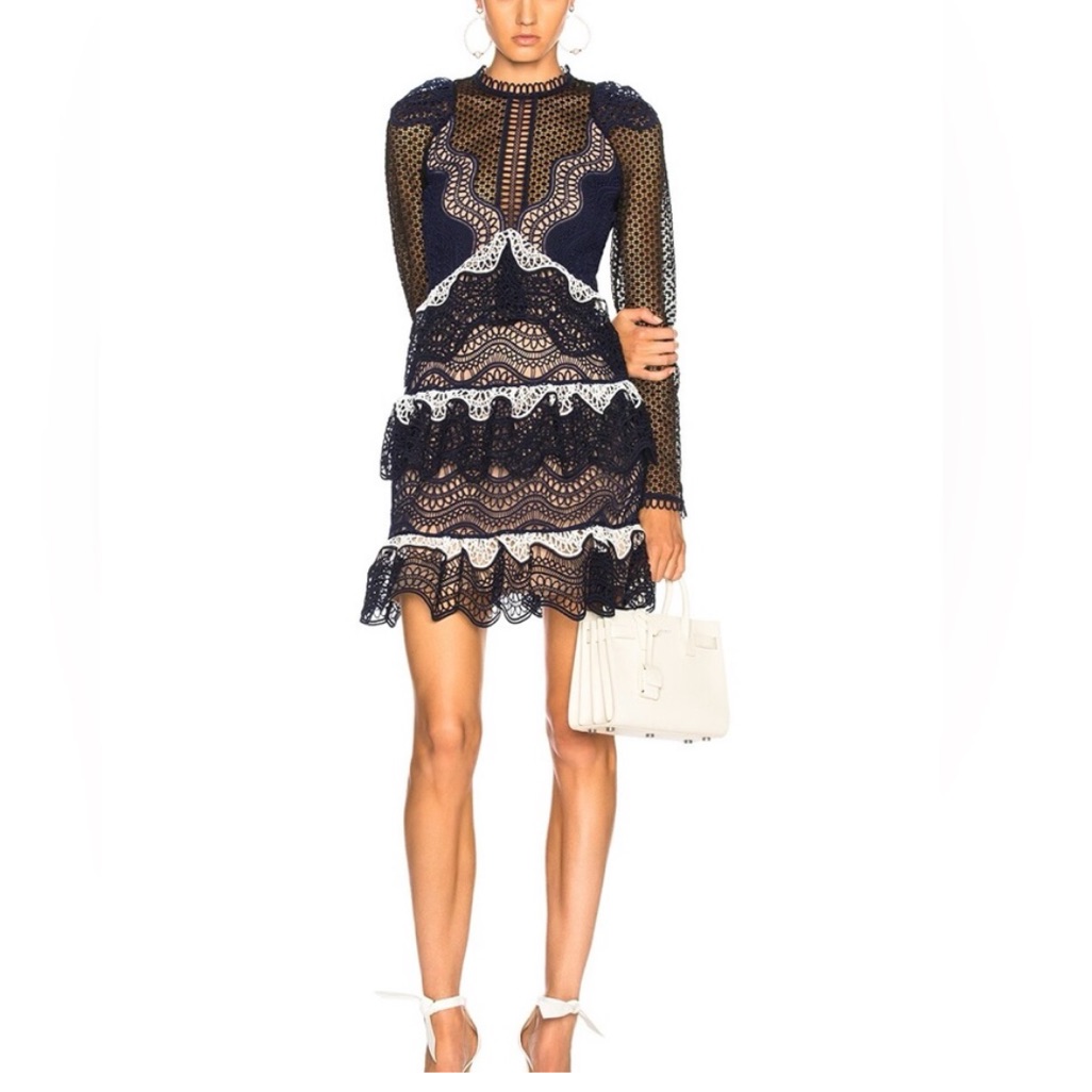 Self Portrait Wave Guipure Lace Dress